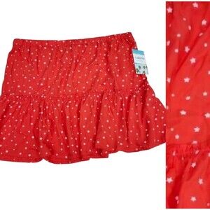 Cabana Crown and Ivy Tiered Mini Skirt Womens XL Red White Star Elastic Waist
